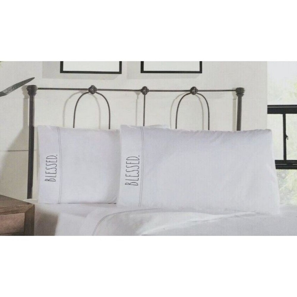 Rae Dunn Blessed Pillowcases Set of 2 Embroidered Standard White Cotton Percale